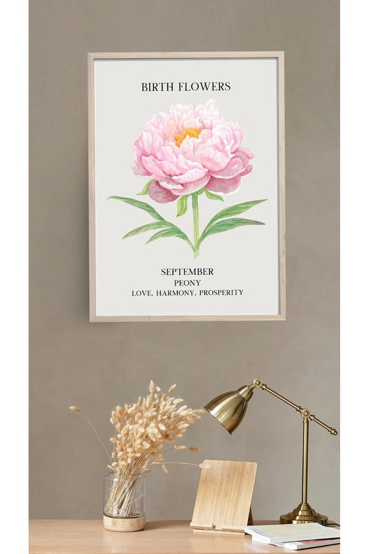 Eylül Ayı Doğum Çiçeği Şakayık (Peony) Temalı Tablo/Poster - Love Harmony Prosperity Temalı Kişisel Hediye