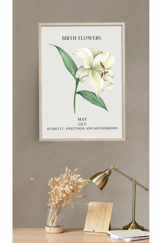Mayıs Ayı Doğum Çiçeği Zambak (Lily) Temalı Tablo/Poster - Humility Sweetness Motherhood Temalı Kişisel Hediye