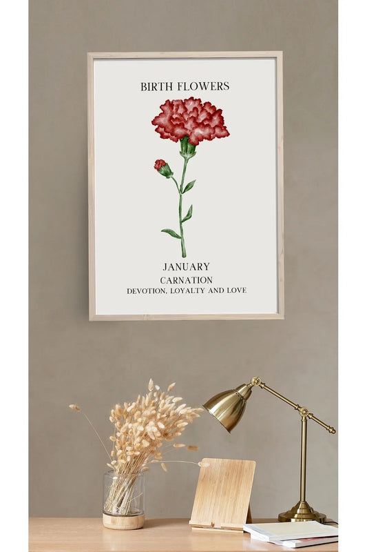 Ocak Ayı Doğum Çiçeği Karanfil Temalı Tablo/Poster - Devotion Loyalty Love Temalı Kişisel Hediye
