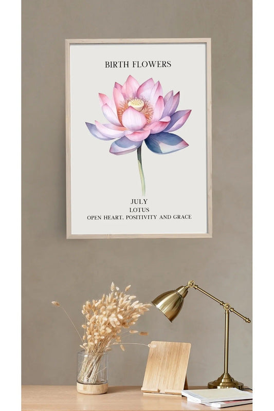 Temmuz Ayı Doğum Çiçeği Lotus Temalı Tablo/Poster - Open Heart Positivity Grace Temalı Kişisel Hediye