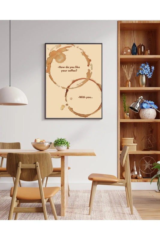 Kahve Lekesi Tasarımlı Yazılı Poster - "How Do You Like Your Coffee?" Mutfak Dekoratif Tablosu