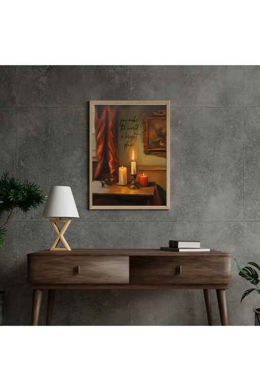 Mum Işığı ve Şamdan Temalı Vintage Tarzı Kanvas Tablo - Romantik Salon/Yatak Odası Dekoru