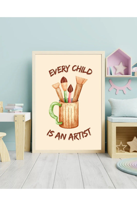 2'li Artist Çocuk Odası Tablo Seti - Boya Paleti ve Fırçalar Temalı Bebek Odası Duvar Dekoru