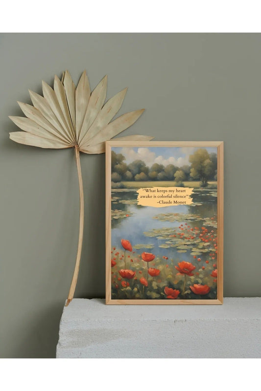 2'li Claude Monet Tarzı Haşhaş Tarlası ve Göl Manzarası Tablo Seti - Sanatsal Salon Duvar Dekoru