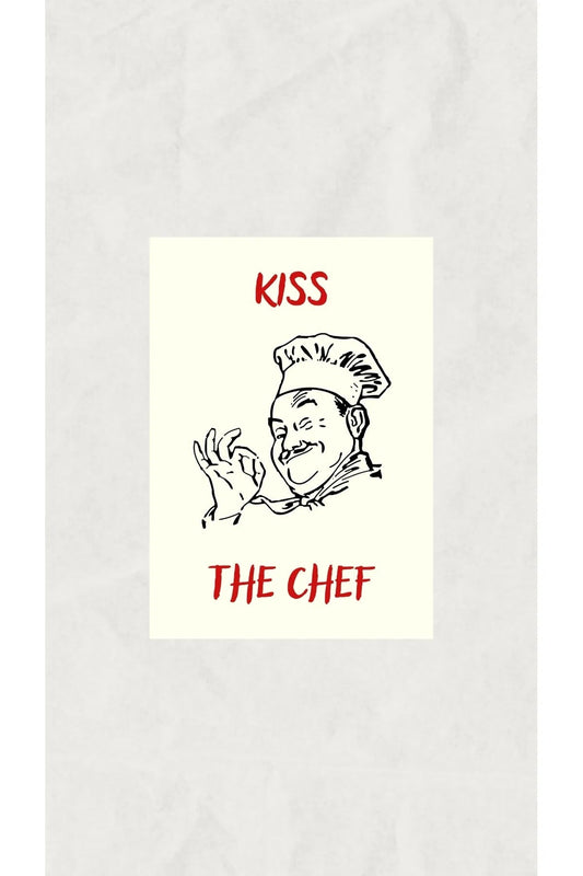 "Kiss The Chef" Yazılı Şef Temalı Mutfak Dekoratif Tablosu - Vintage Çizim Poster