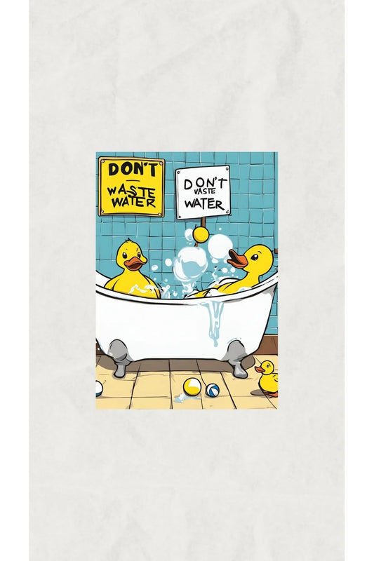 Ördekli Banyo Mizah Posteri - "Don't Waste Water" Yazılı Eğlenceli Tuvalet/Banyo Dekoru