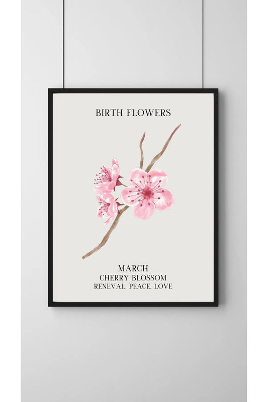 Mart Ayı Doğum Çiçeği Kiraz Çiçeği Temalı Tablo/Poster - Renewal Peace Love Temalı Kişisel Hediye
