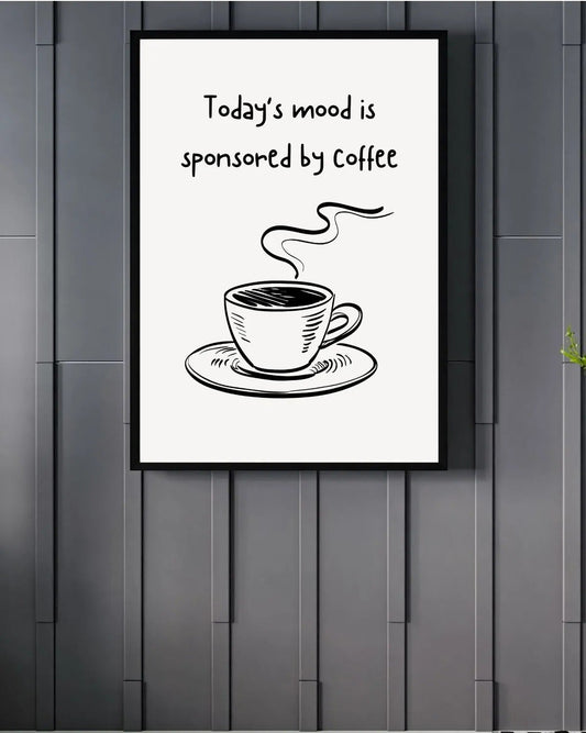 Siyah beyaz kahve fincanı illüstrasyonu ve esprili yazı fontu yakın çekimi