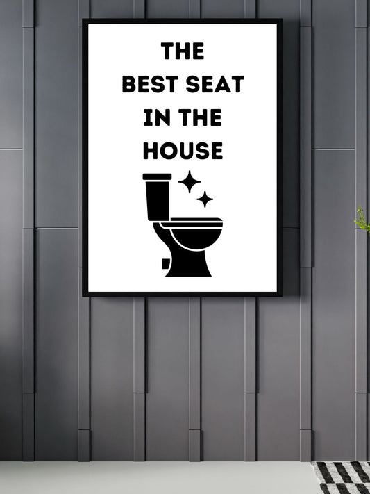 Parıltı detaylı modern tuvalet illüstrasyonu ve kalın tipografi banyo posteri detay çekimi