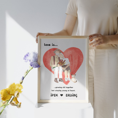 "Love Is..." Kişiselleştirilmiş İsimli Aşk ve Yıl Dönümü Tablosu