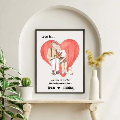 "Love Is..." Kişiselleştirilmiş İsimli Aşk ve Yıl Dönümü Tablosu