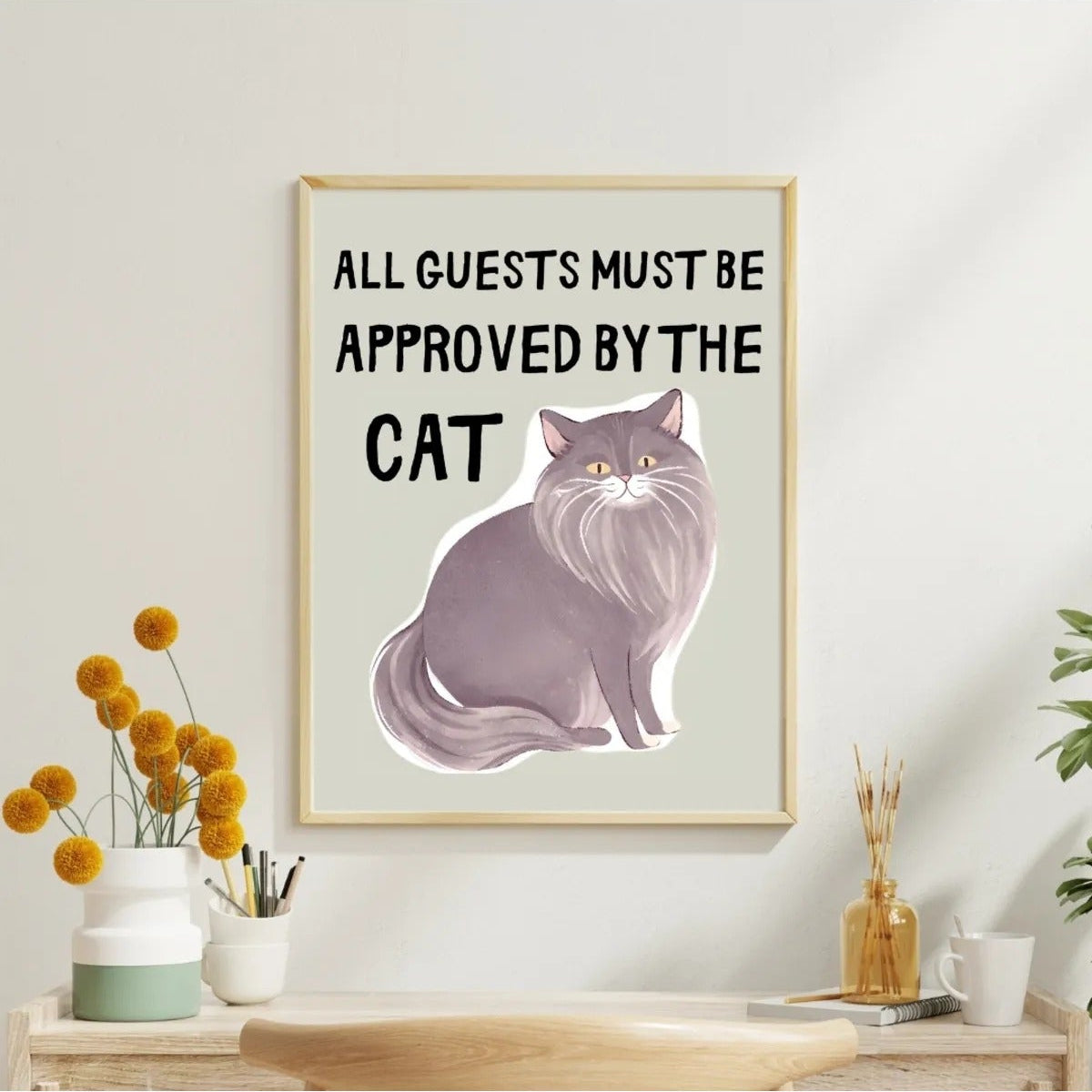 SÜMER Art Decoration "All Guests Must Be Approved By The Cat" esprili kedi posteri ana görseli