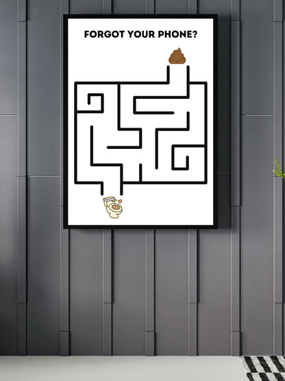 Esprili banyo posteri üzerindeki labirent çizgileri ve emoji figürleri yakın çekim detayı