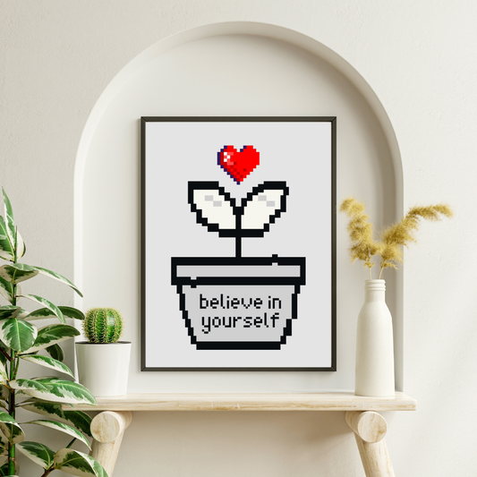 SÜMER Art Decoration "Believe in Yourself" retro pixel art motivasyonel poster ana görseli