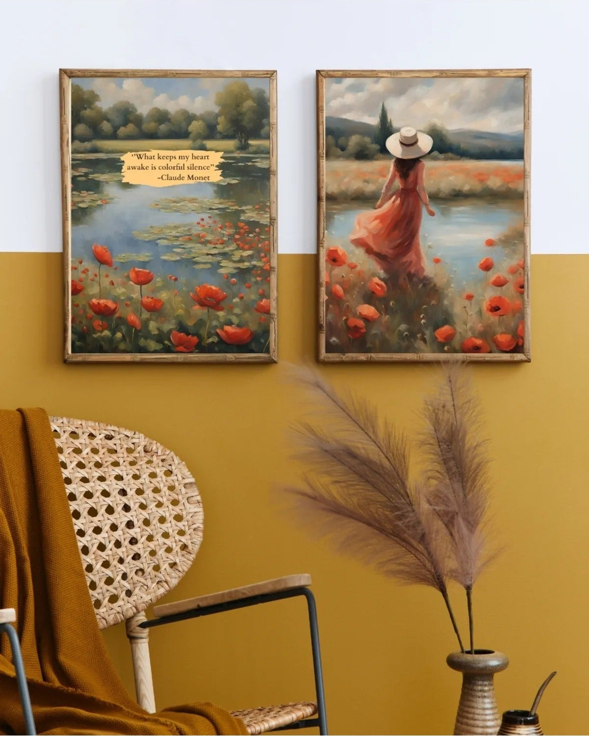 SÜMER Art Decoration Claude Monet "Colorful silence" sözlü ve gelincik tarlası temalı 2'li poster seti ana görseli