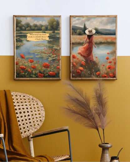 SÜMER Art Decoration Claude Monet "Colorful silence" sözlü ve gelincik tarlası temalı 2'li poster seti ana görseli