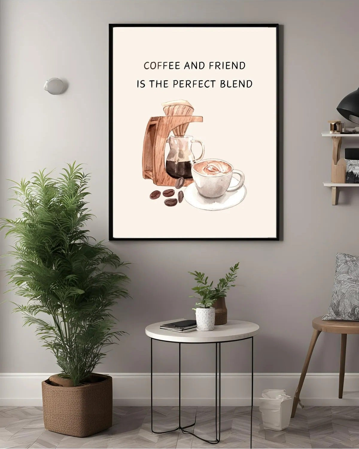 SÜMER Art Decoration "Coffee and friend is the perfect blend" yazılı V60 temalı kahve posteri