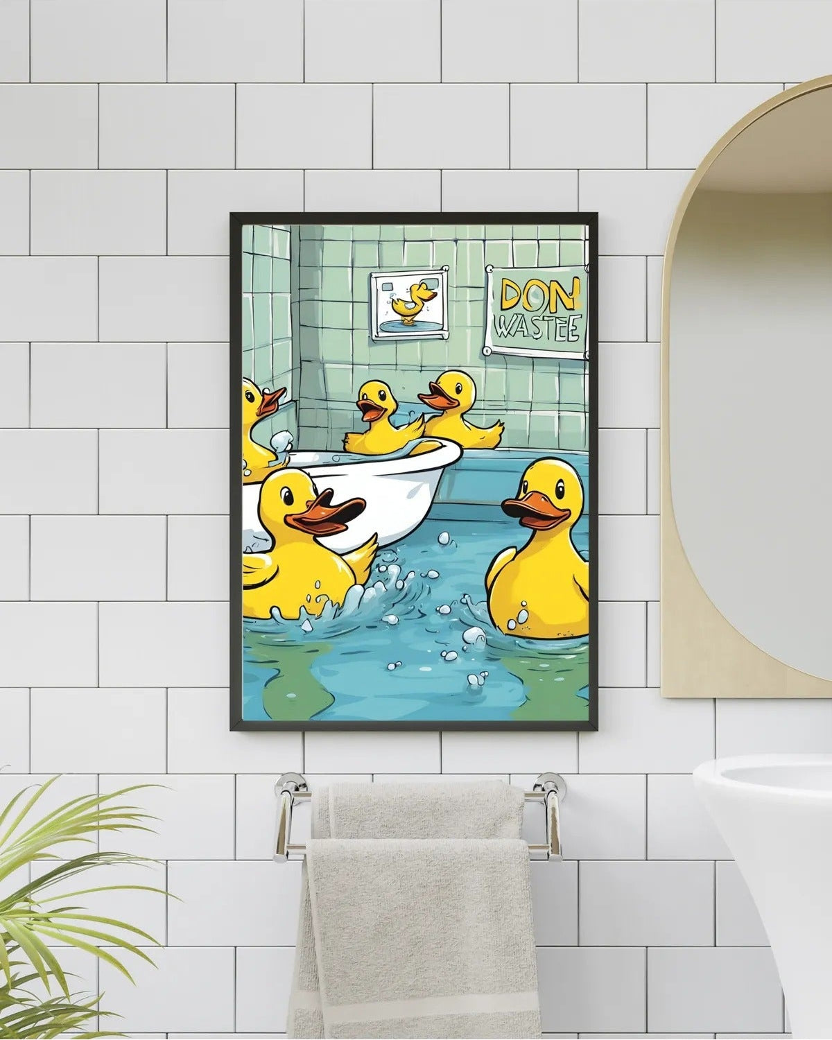 SÜMER Art Decoration "Don wastee" yazılı küvetteki sarı ördekler banyo posteri ana görseli