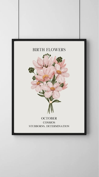 SÜMER Art Decoration Ekim ayı doğum çiçeği Cosmos (Kozmos) temalı sanatsal suluboya posteri ana görseli