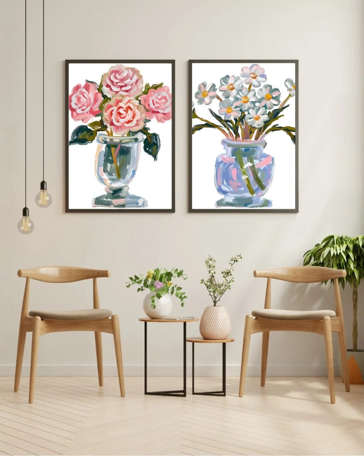 Sanatsal fırça darbeleriyle hazırlanmış gül ve papatya illüstrasyonları detay çekimi