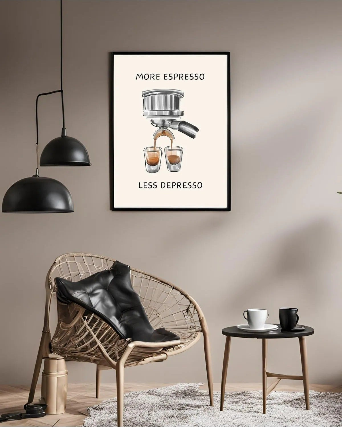 Double shot espresso akışı ve modern portafiltre çizimi detay çekimi