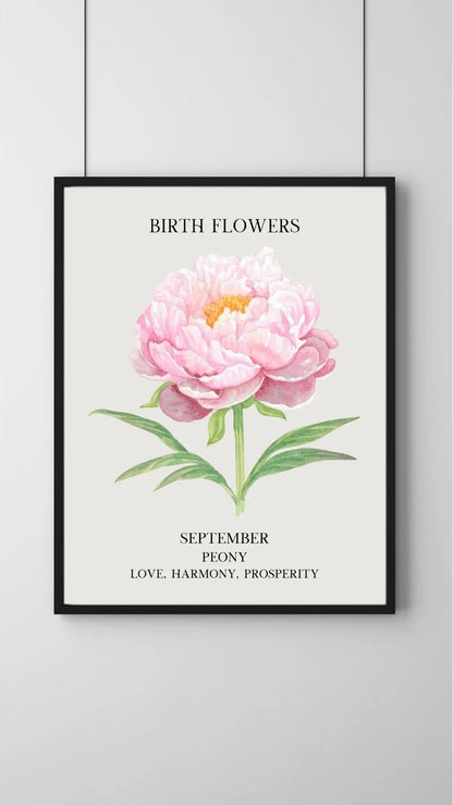 SÜMER Art Decoration Eylül ayı doğum çiçeği Peony (Şakayık) temalı sanatsal suluboya posteri ana görseli