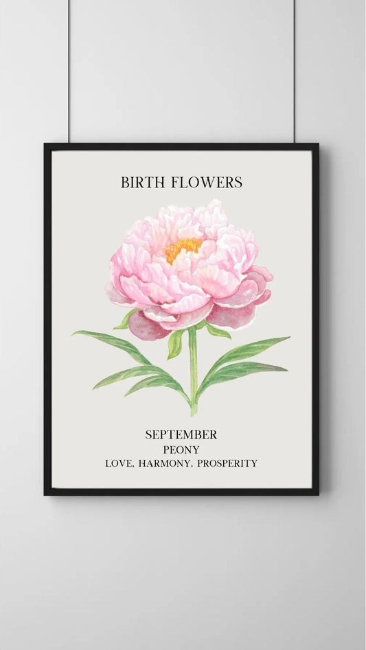 SÜMER Art Decoration Eylül ayı doğum çiçeği Peony (Şakayık) temalı sanatsal suluboya posteri ana görseli