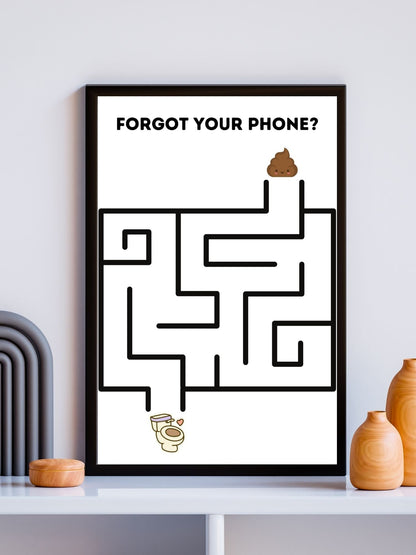 SÜMER Art Decoration "Forgot Your Phone?" labirent temalı esprili banyo tablosu ana görseli