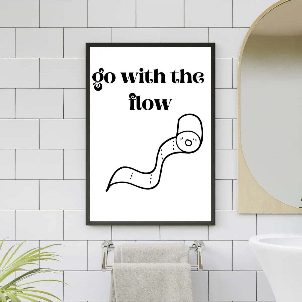 SÜMER Art Decoration "Go with the flow" yazılı esprili banyo ve tuvalet posteri