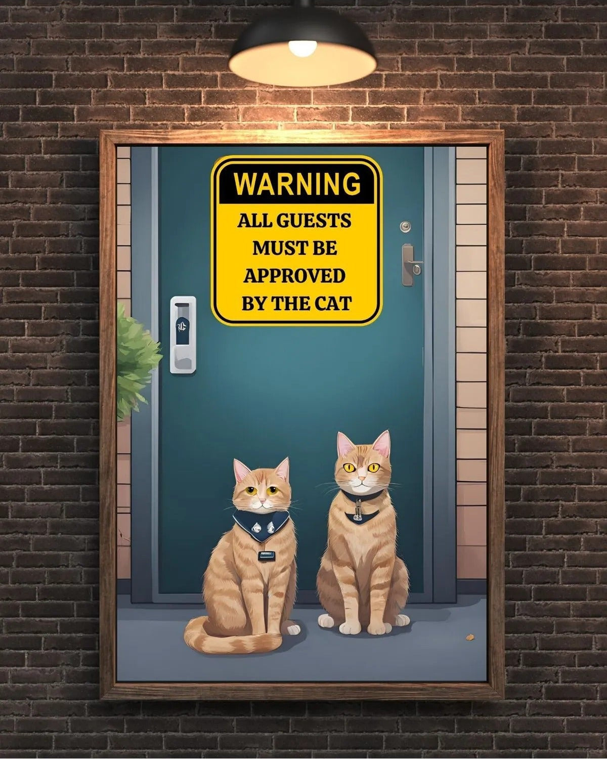 SÜMER Art Decoration "All guests must be approved by the cat" yazılı esprili iki sarman kedi posteri