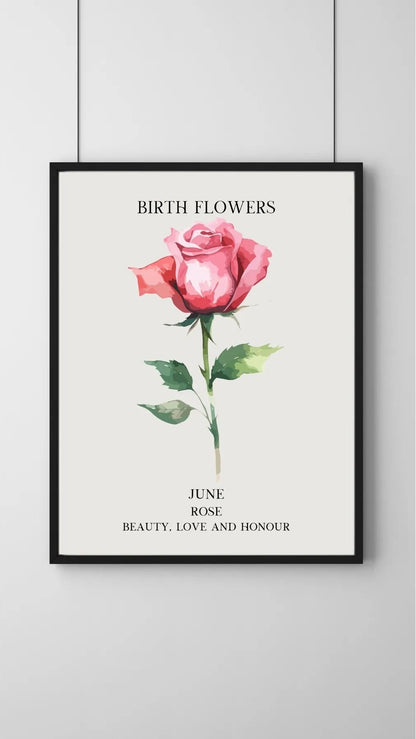 SÜMER Art Decoration Haziran ayı doğum çiçeği Rose (Gül) temalı sanatsal suluboya posteri ana görseli