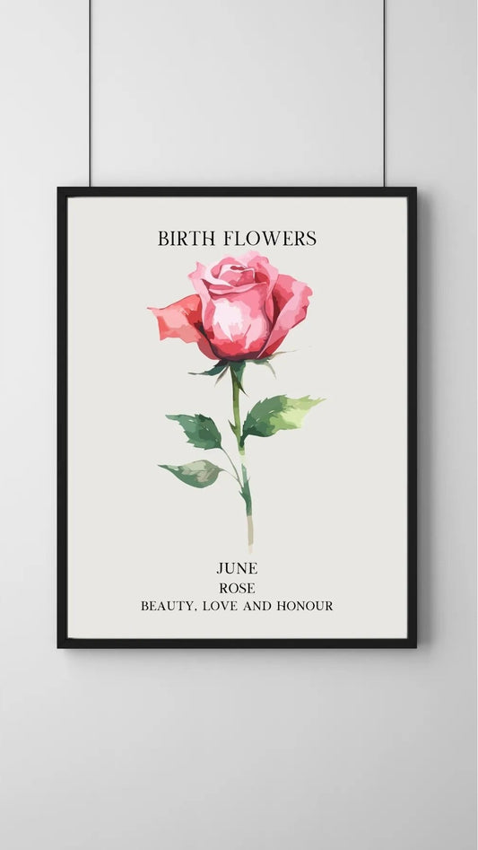 SÜMER Art Decoration Haziran ayı doğum çiçeği Rose (Gül) temalı sanatsal suluboya posteri ana görseli