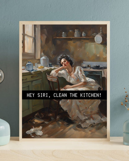 SÜMER Art Decoration "Hey Siri, Clean the Kitchen!" esprili mutfak posteri ana görseli
