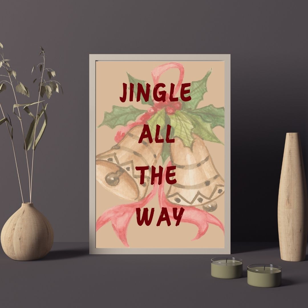 SÜMER Art Decoration "Jingle All The Way" suluboya çanlı yılbaşı posteri ana görseli
