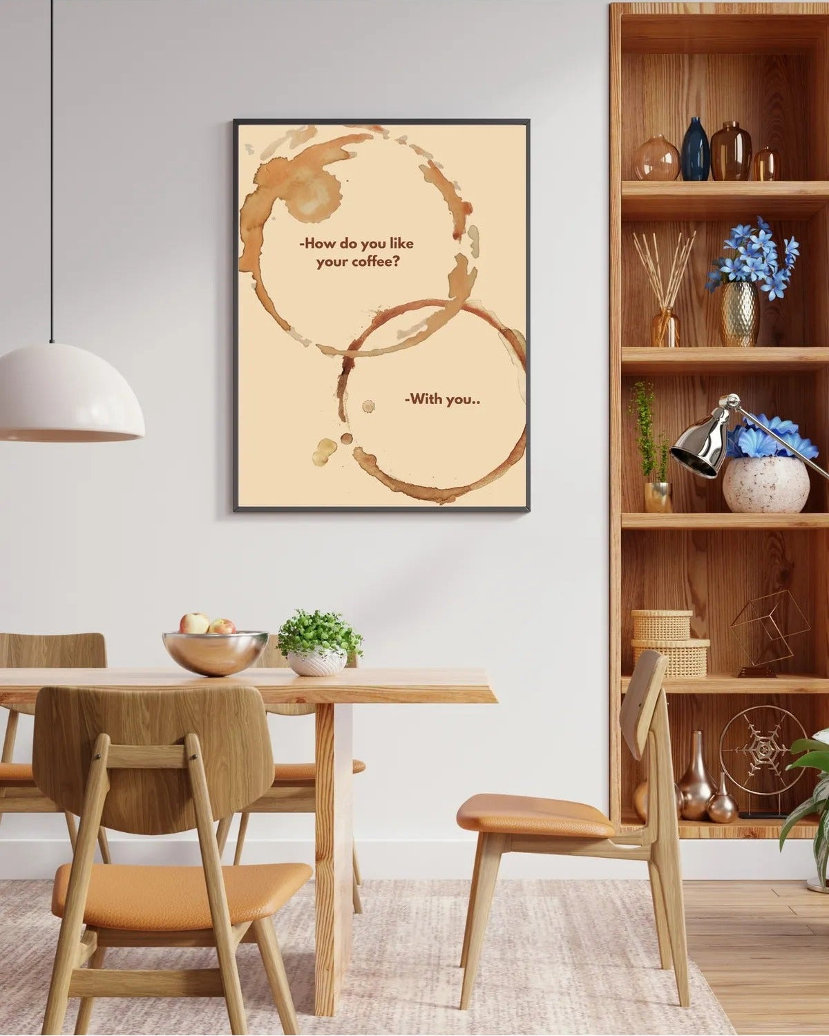 Sanatsal kahve lekesi illüstrasyonu ve "How do you like your coffee" yazılı diyalog detay çekimi