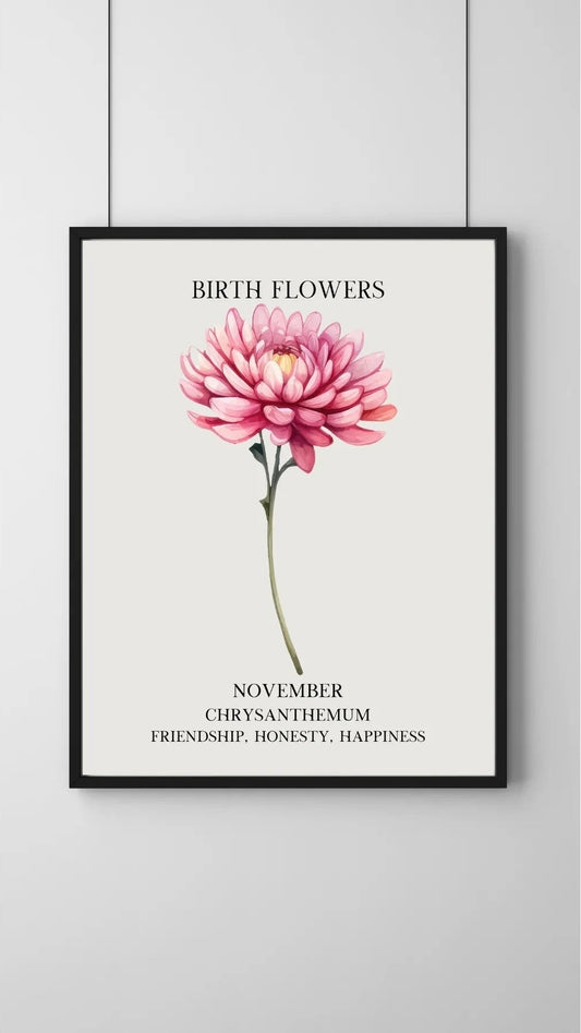 SÜMER Art Decoration Kasım ayı doğum çiçeği Chrysanthemum (Krizantem) temalı sanatsal suluboya posteri ana görseli