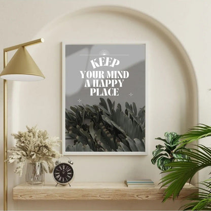 SÜMER Art Decoration "Keep Your Mind a Happy Place" motivasyonel botanik poster ana görseli