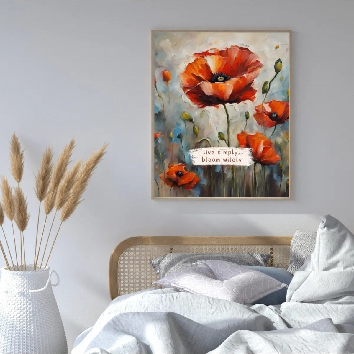 Sanatsal gelincik illüstrasyonu ve motivasyonel söz içeren poster detay çekimi