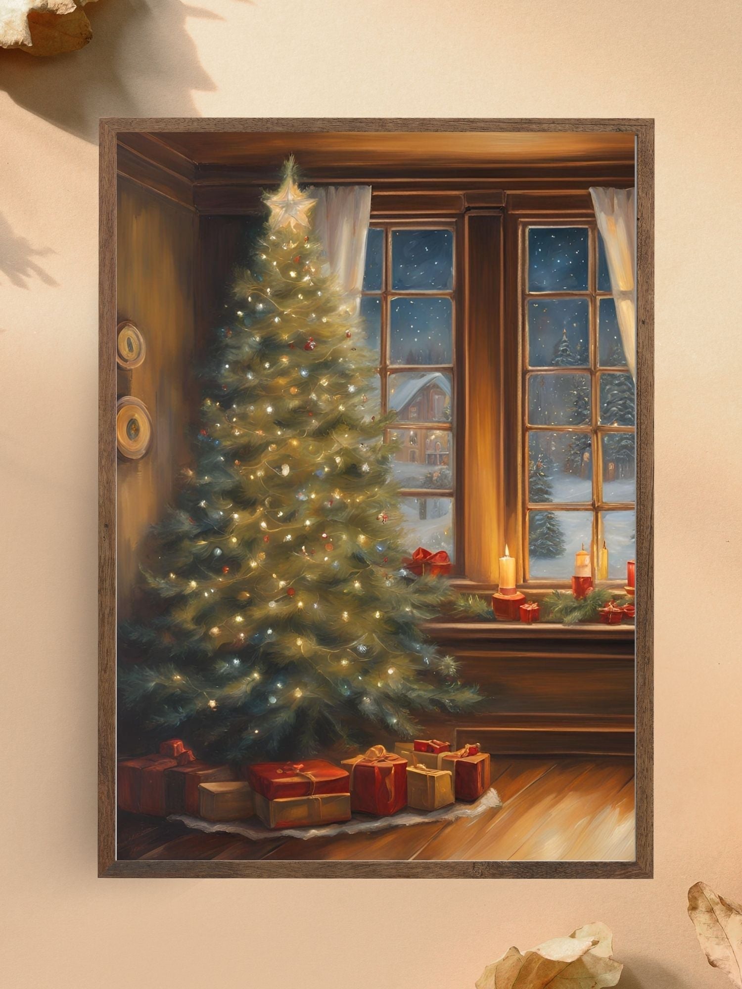 SÜMER Art Decoration ışıklı yılbaşı ağacı ve hediyeler temalı sanatsal poster tablo ana görseli