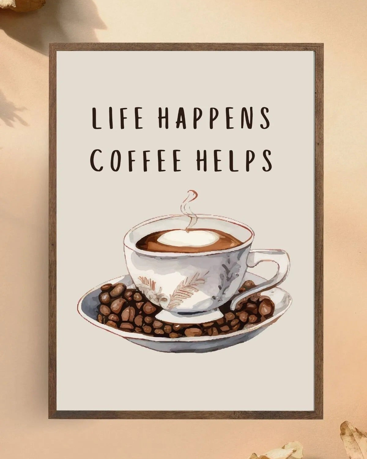 SÜMER Art Decoration "Life Happens Coffee Helps" sanatsal kahve posteri ana görseli