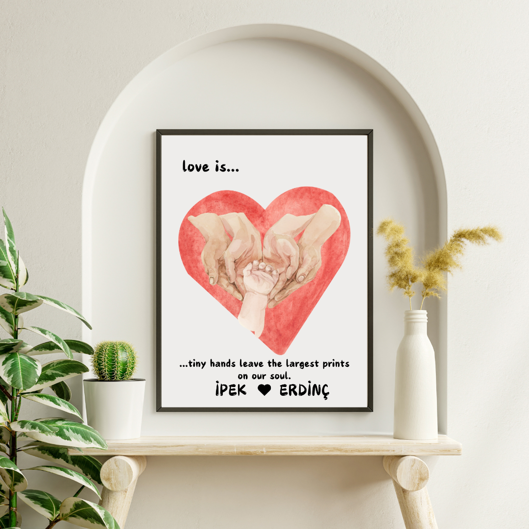SÜMER Art Decoration "Love Is..." kişiselleştirilmiş isimli bebek ve aile temalı poster tablo ana görseli