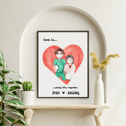 SÜMER Art Decoration "Love Is..." kişiselleştirilmiş isimli doktor ve sağlık çalışanı posteri ana görseli