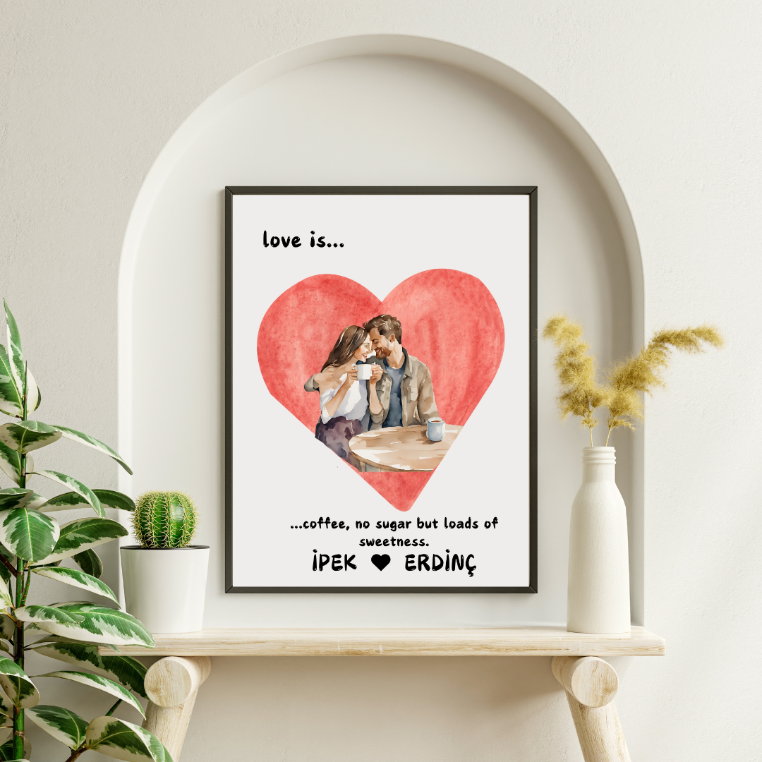 SÜMER Art Decoration "Love Is..." kişiselleştirilmiş isimli kahve temalı poster tablo ana görseli