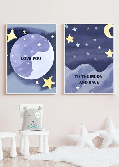 SÜMER Art Decoration 'Love You to the Moon and Back' çocuk odası 2'li dekoratif tablo seti ana görseli