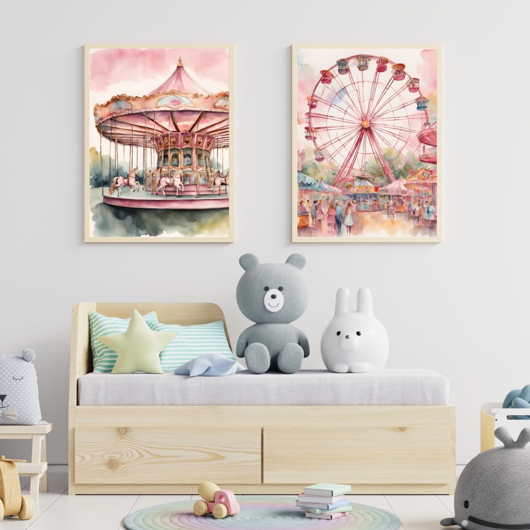 SÜMER Art Decoration 'Lunapark' çocuk ve bebek odası 2'li dekoratif tablo seti ana görseli