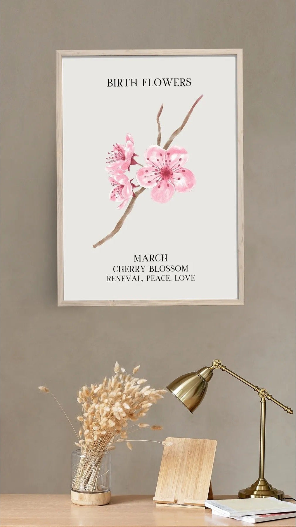 SÜMER Art Decoration Mart ayı doğum çiçeği Cherry Blossom (Kiraz Çiçeği) temalı sanatsal suluboya posteri ana görseli