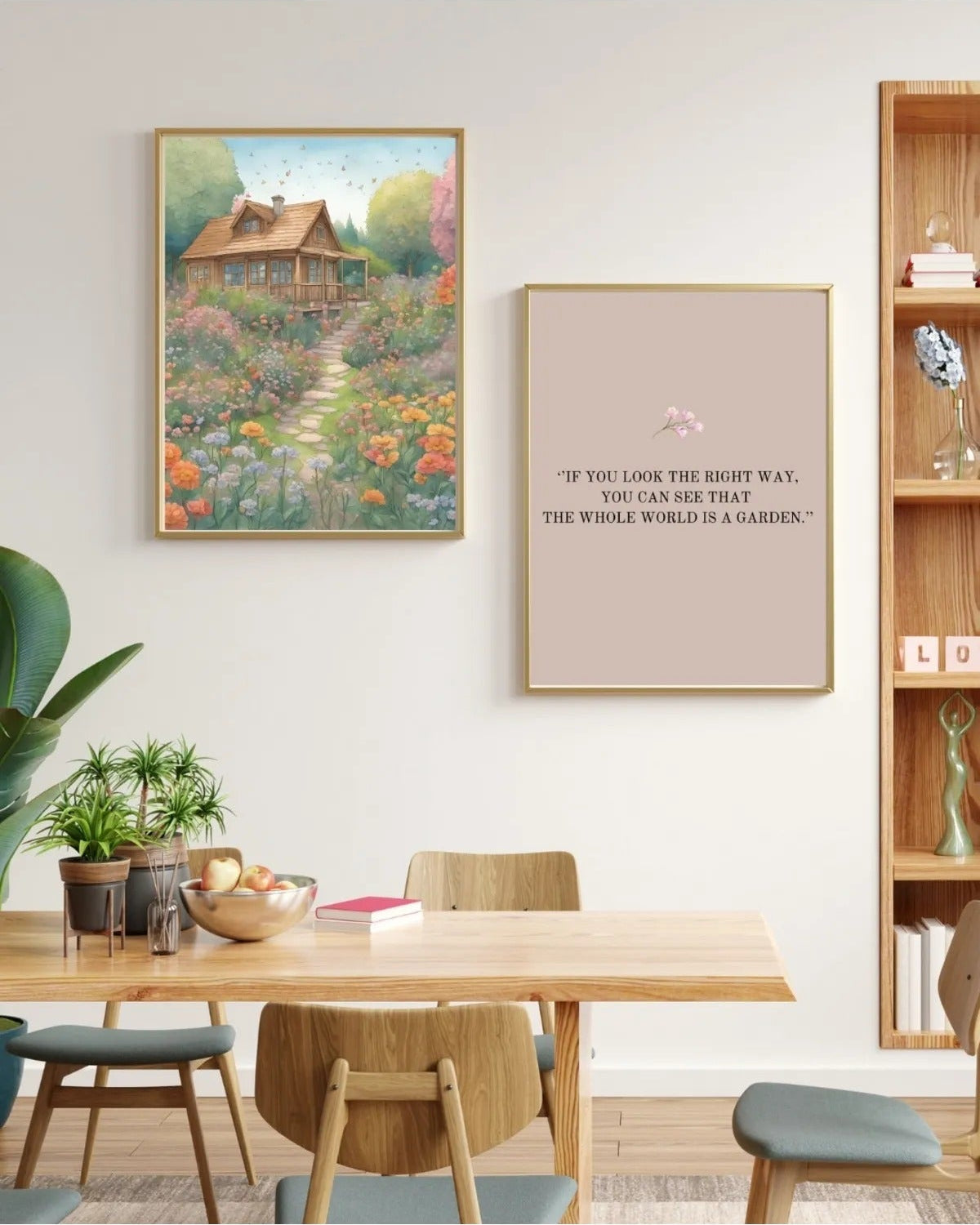 SÜMER Art Decoration masalsı kulübe ve "The whole world is a garden" sözlü poster seti ana görseli