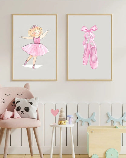 SÜMER Art Decoration suluboya tarzı balerin ve bale ayakkabıları temalı 2'li çocuk odası poster seti