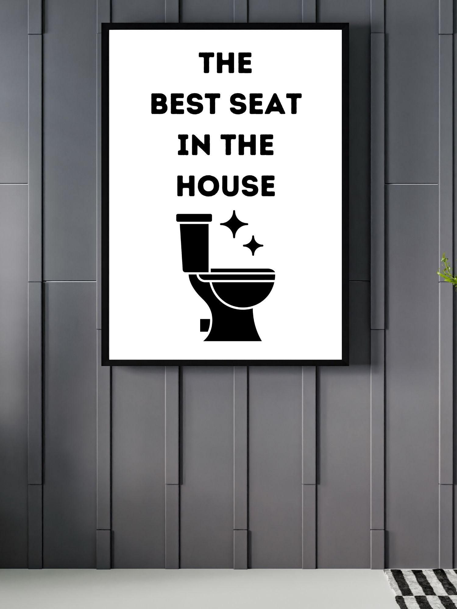 Parıltı detaylı modern tuvalet illüstrasyonu ve kalın tipografi banyo posteri detay çekimi