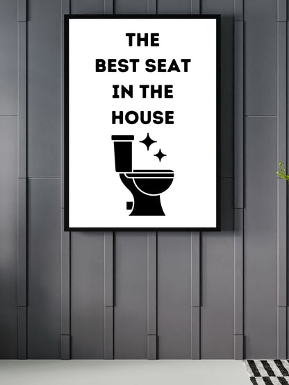 Parıltı detaylı modern tuvalet illüstrasyonu ve kalın tipografi banyo posteri detay çekimi